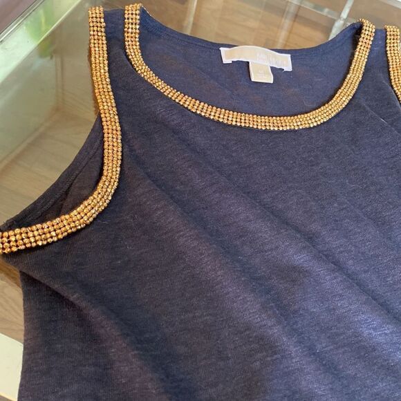Michael Kors, Black knit tank top, with gold beading around arms and collar. M - Picture 12 of 14
